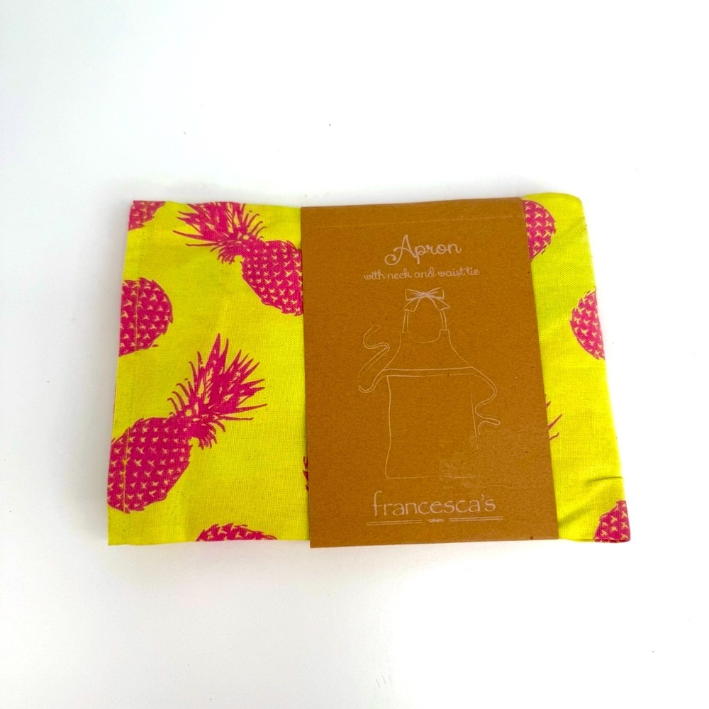 Francesca's Yellow Pink Turquoise Pineapple Print One Size Adult Apron NWT